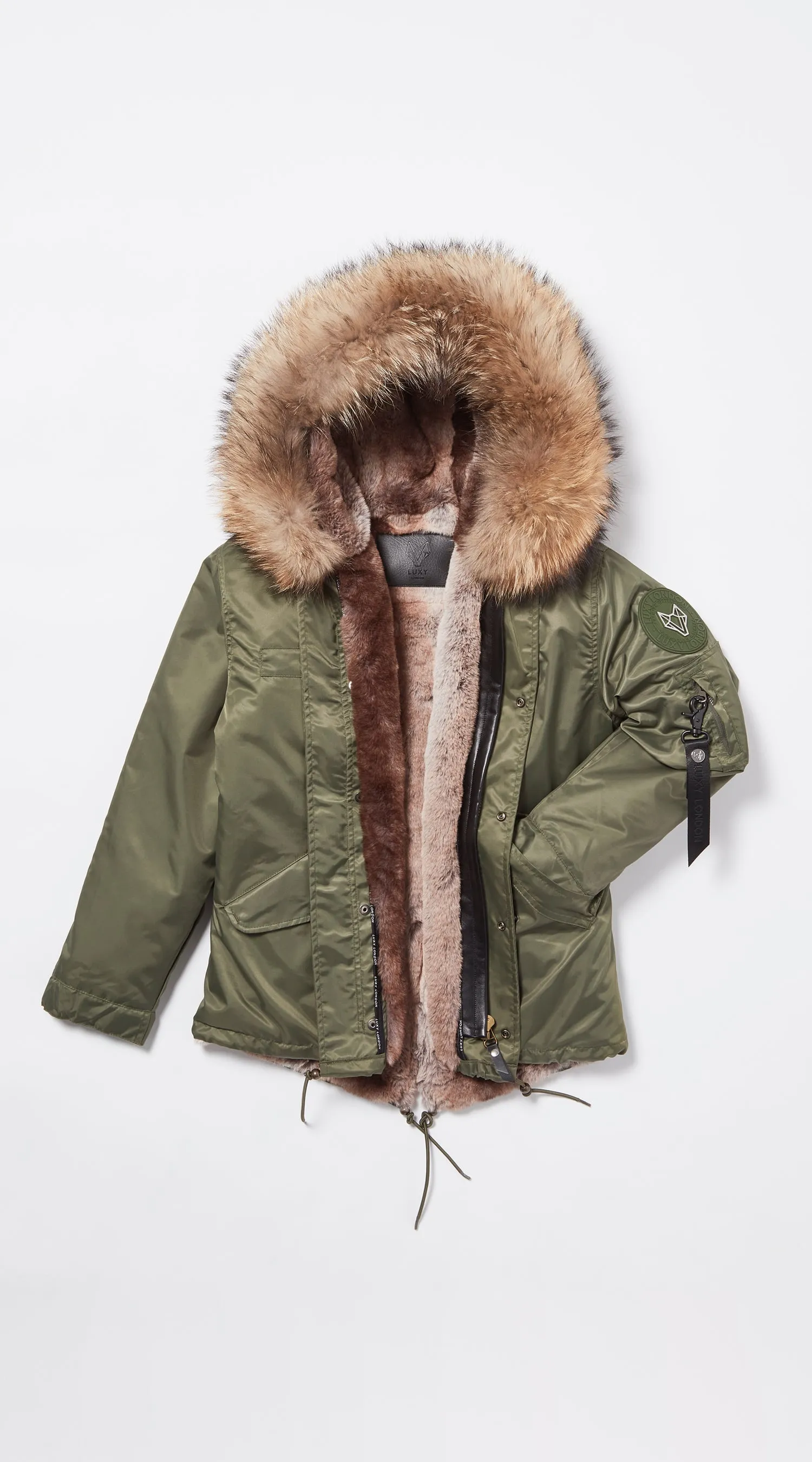 Mens Khaki Water-Repellent Luxy Fur Parka - Natural