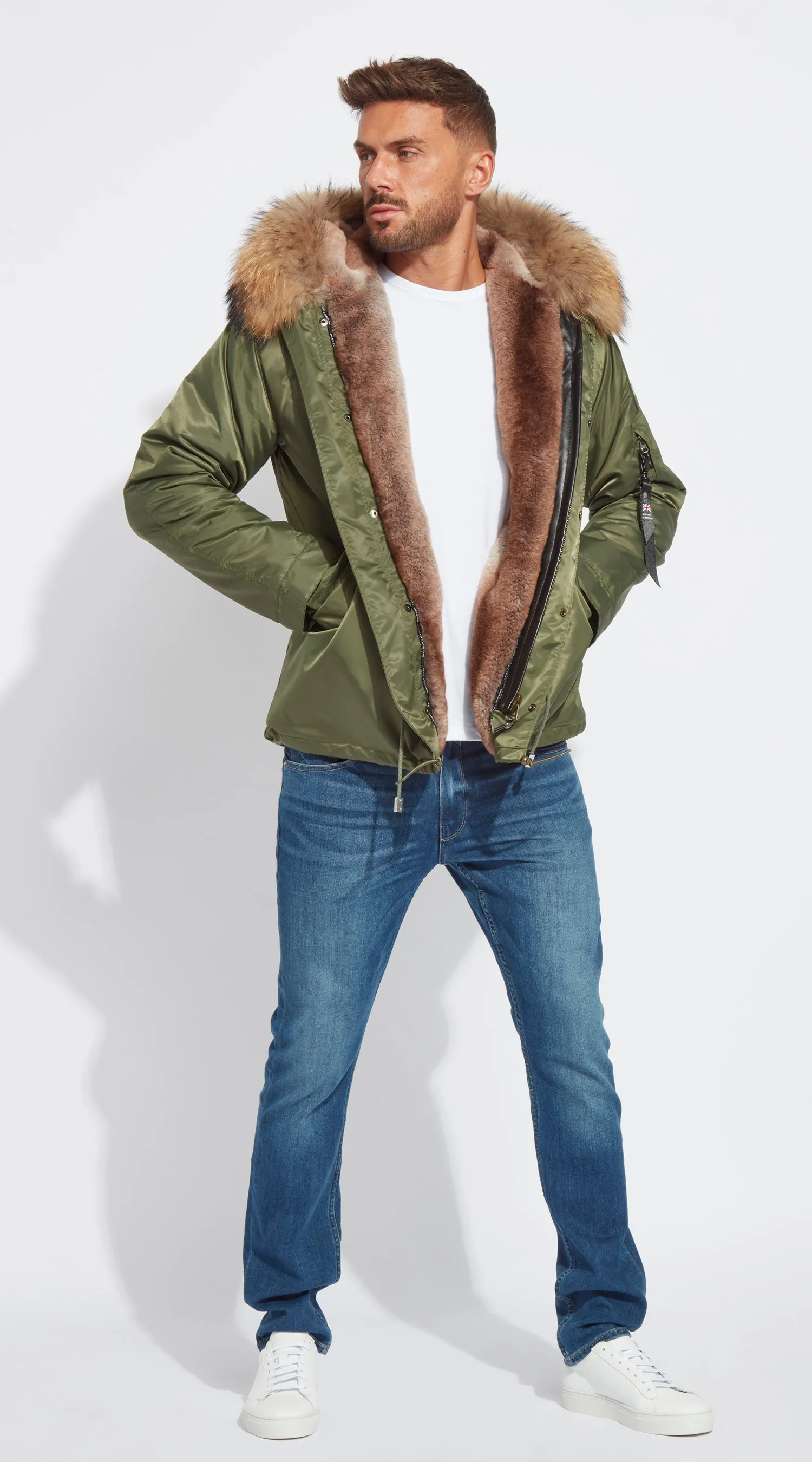 Mens Khaki Water-Repellent Luxy Fur Parka - Natural