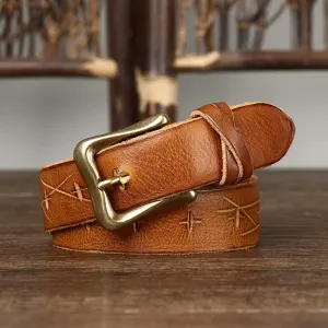 Men's Vintage Carving Crack Leather Belt