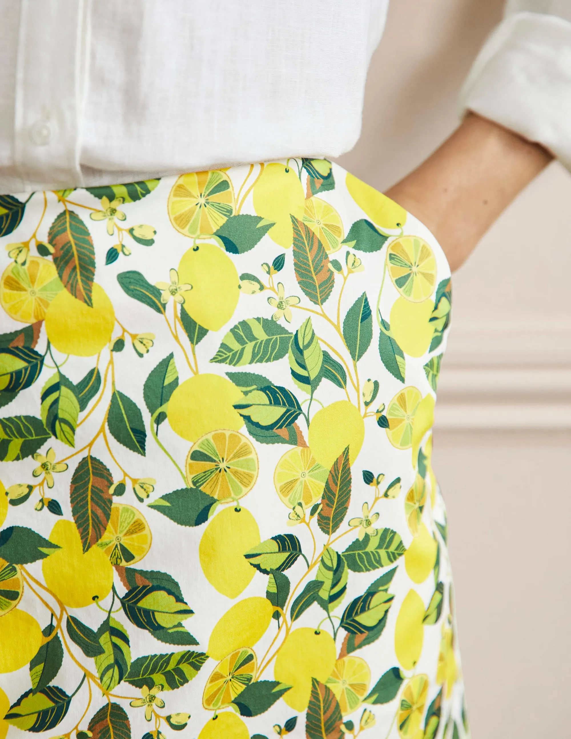 Printed A-line Mini Skirt-Ivory, Lemon Vine