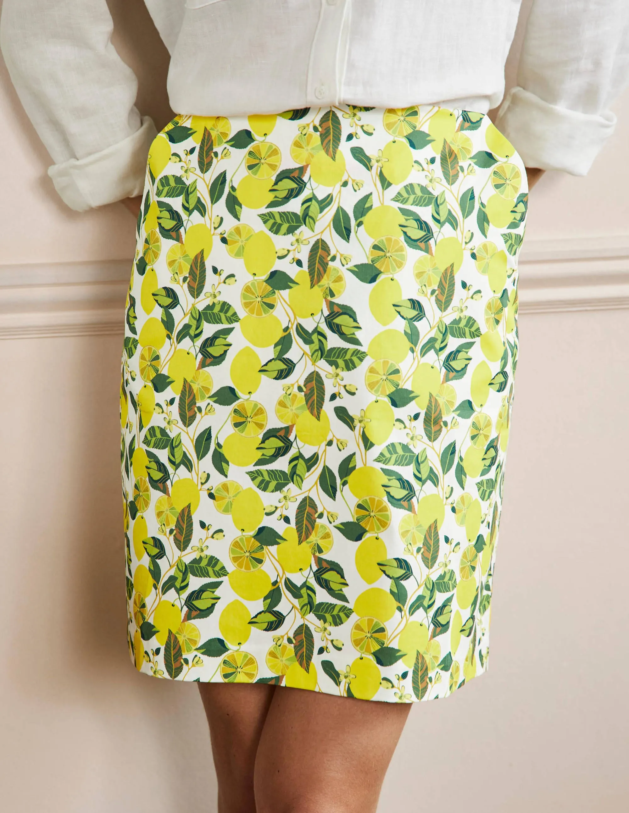 Printed A-line Mini Skirt-Ivory, Lemon Vine