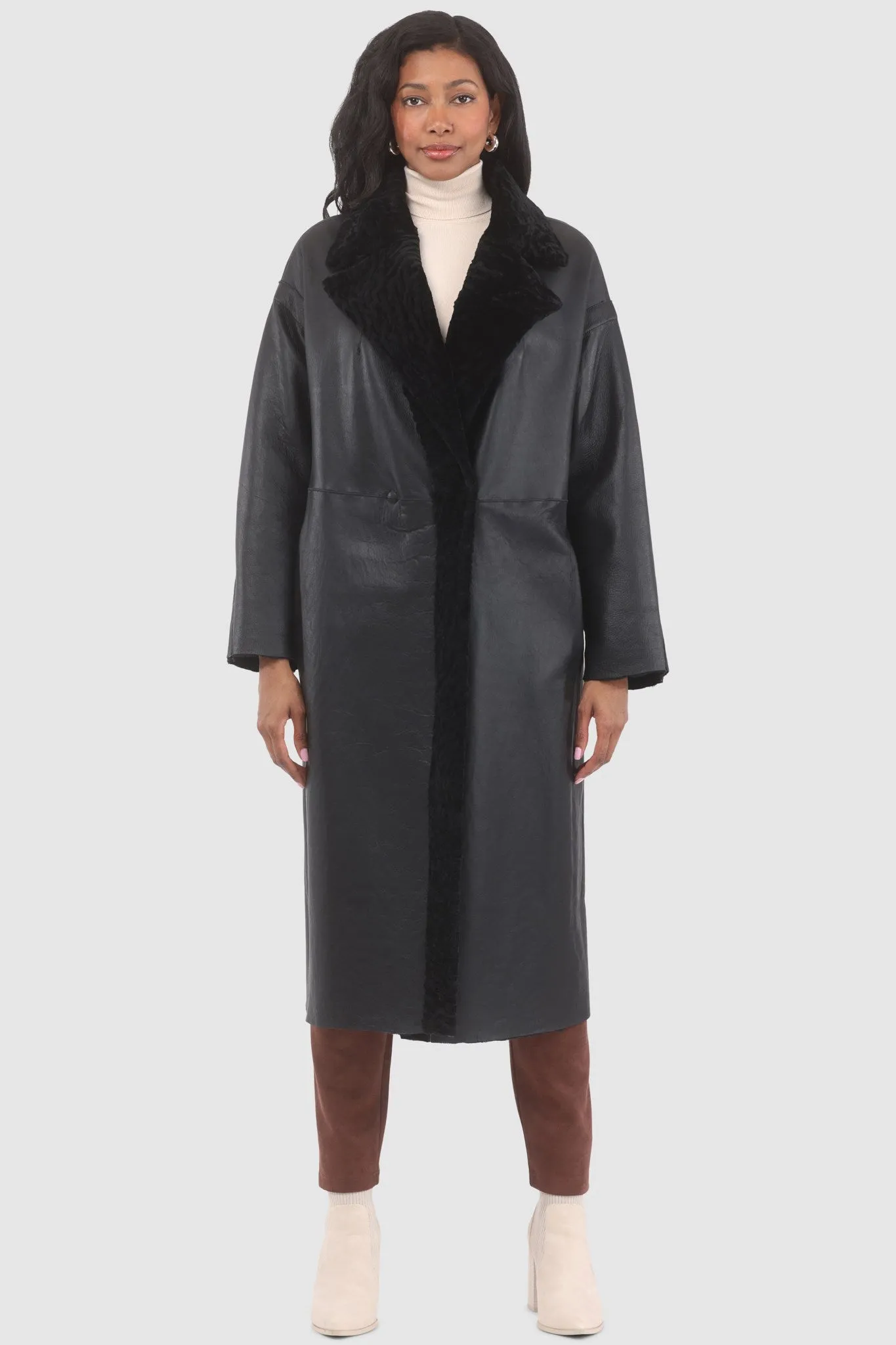 Reversible Textured Shearling Lamb Short Coat