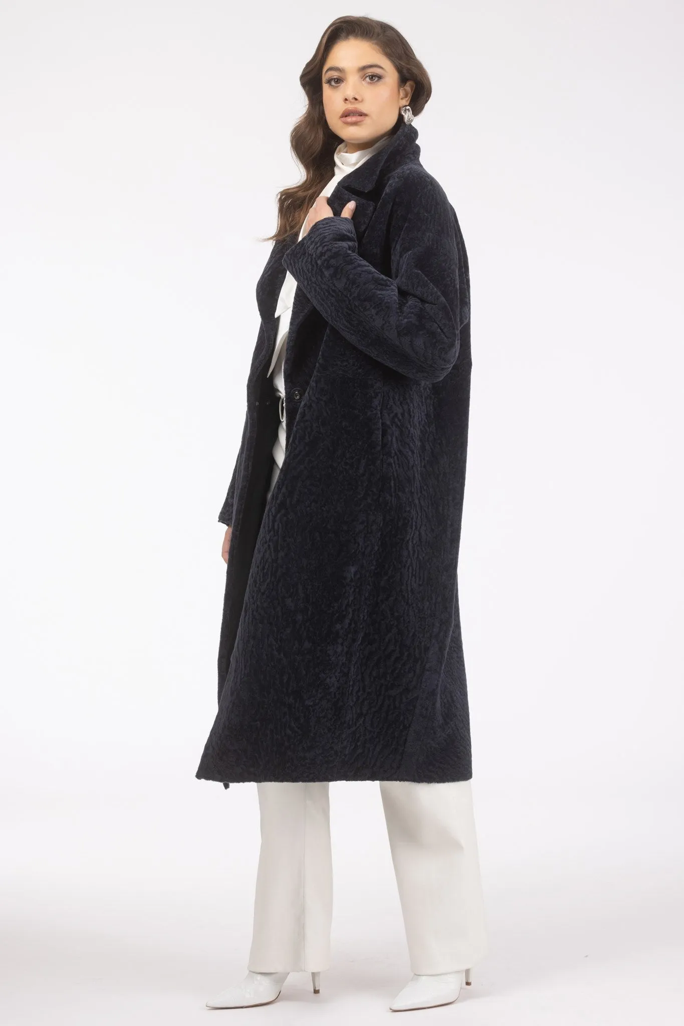 Reversible Textured Shearling Lamb Short Coat