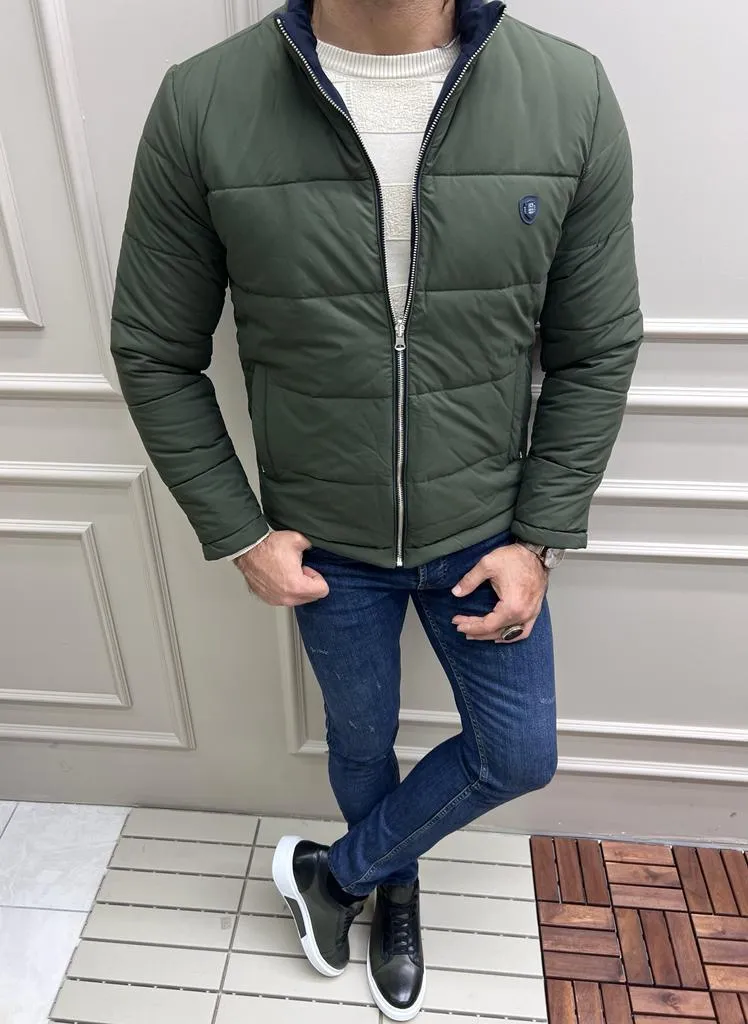 Rick Slim Fit Double Colored Khaki & Dark Blue Quilted Coat