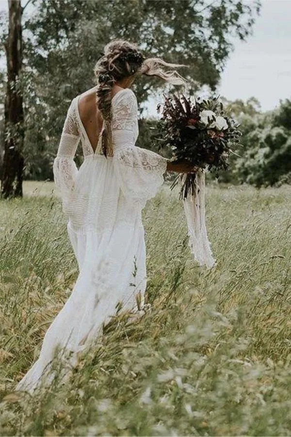 Rustic Boho Summer Wedding Dress with Sleeves