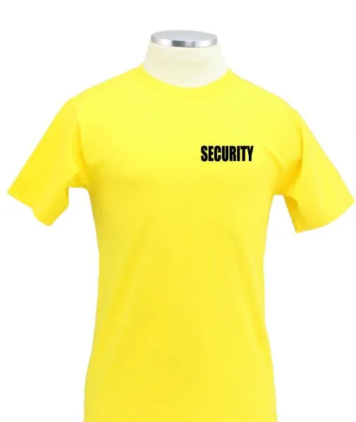 Security ID Short Sleeves T Shirts Front and Back - Yellow With Black ID