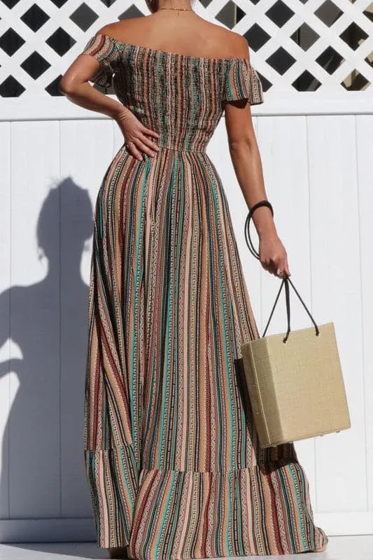 Smocked Off Shoulder Maxi Dress