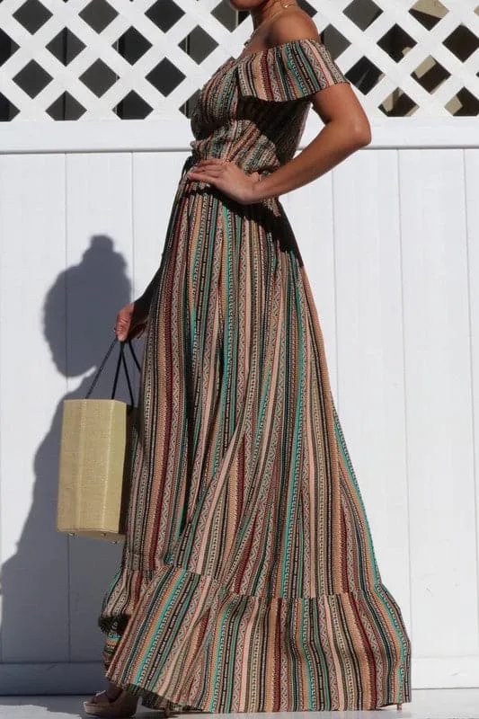 Smocked Off Shoulder Maxi Dress