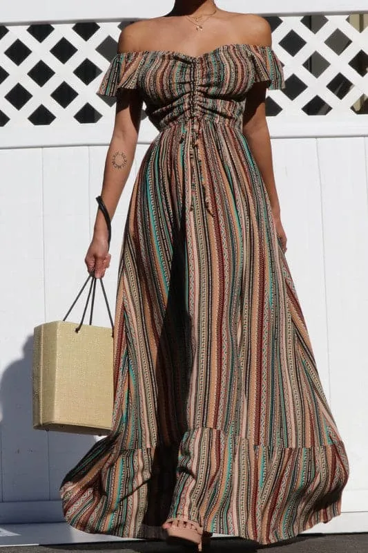 Smocked Off Shoulder Maxi Dress