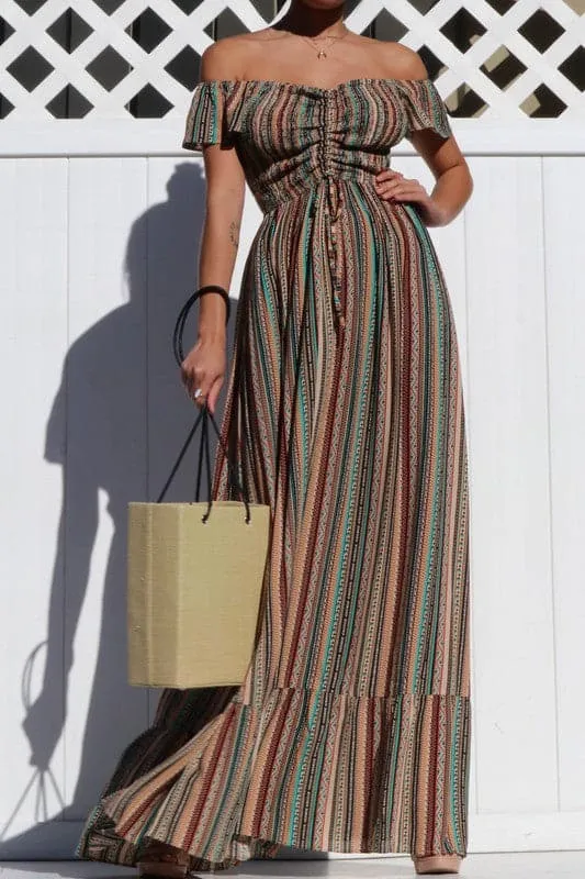 Smocked Off Shoulder Maxi Dress