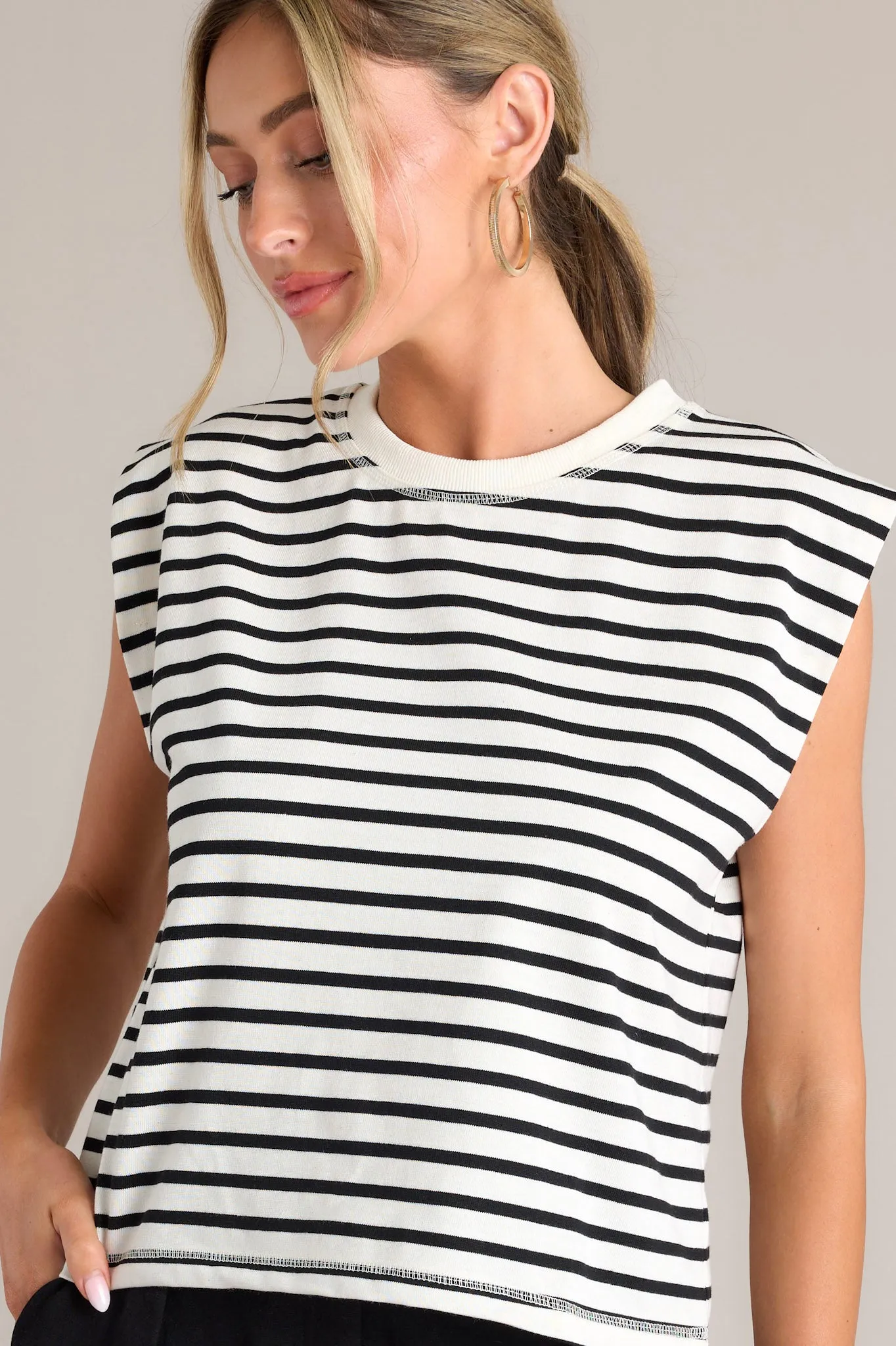 So Effortless White Stripe Cap Sleeve Top