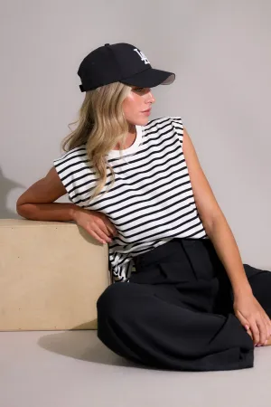 So Effortless White Stripe Cap Sleeve Top