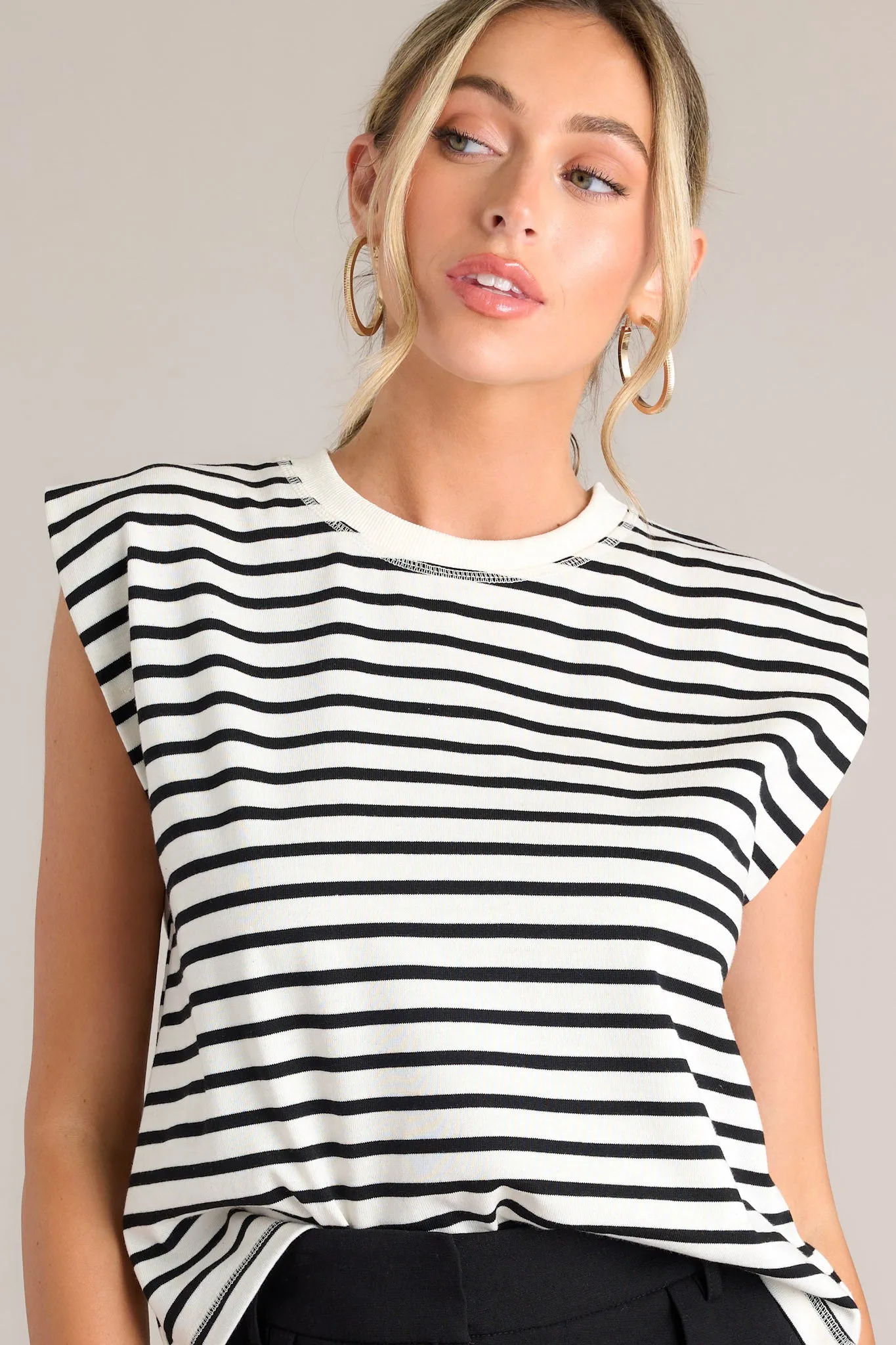 So Effortless White Stripe Cap Sleeve Top