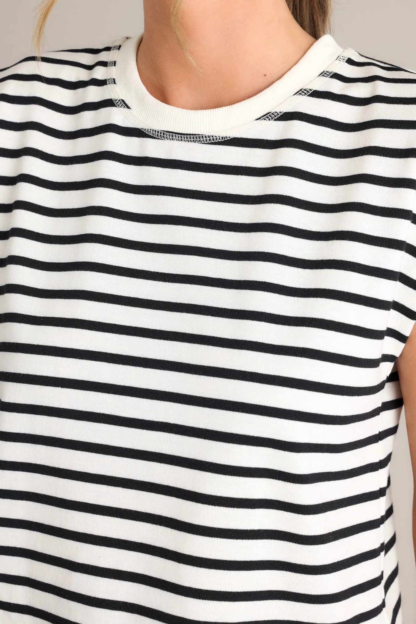 So Effortless White Stripe Cap Sleeve Top