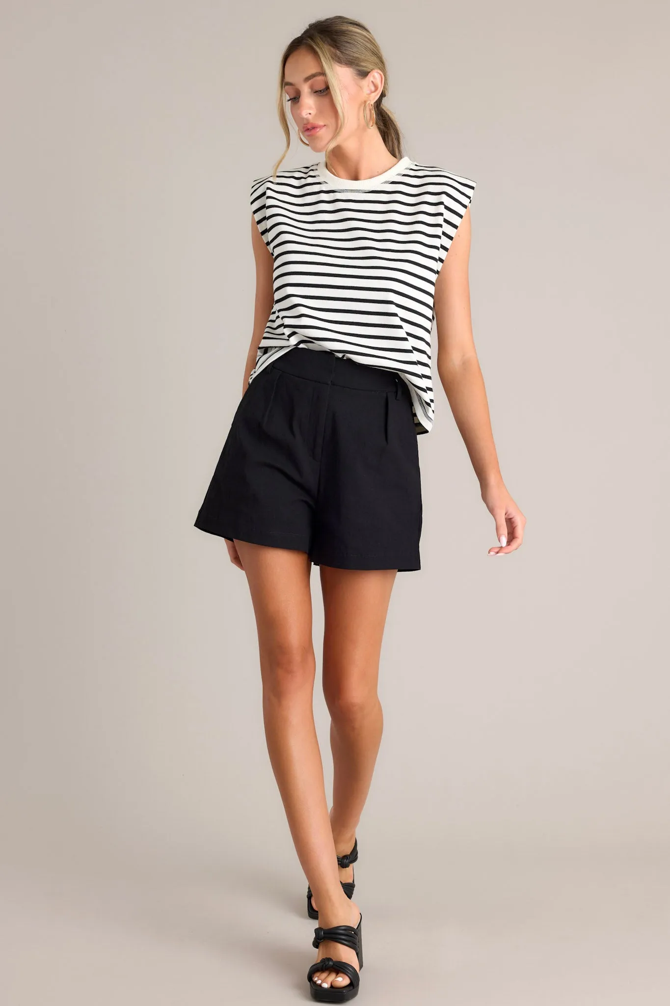 So Effortless White Stripe Cap Sleeve Top