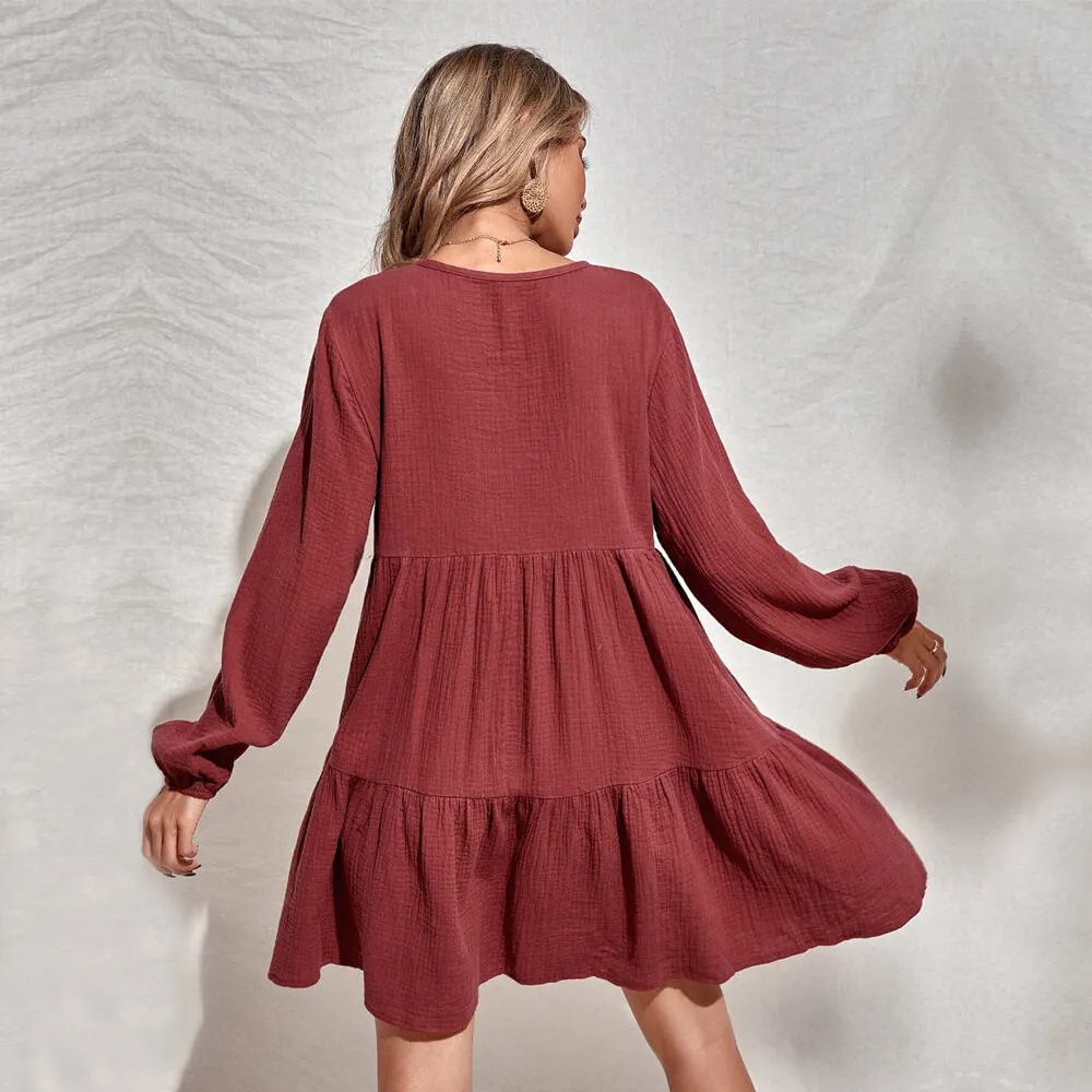 'Wine Party' Tiered Mini Flowy Tunic Dress